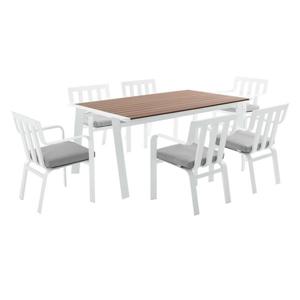 Modway Furniture Baxley Outdoor Patio Aluminum Dining Set, White Gray - 7 Piece EEI-3965-WHI-GRY